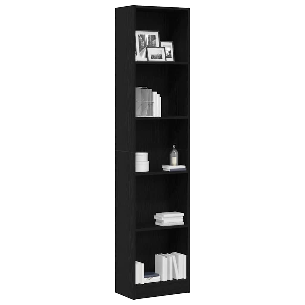Bookcase Black Oak 40x24x176 cm Engineered Wood